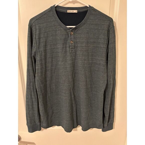 Marine Layer Mens Long Sleeve Henley Shirt Size Medium Green Stripes EUC‎ - Picture 1 of 4